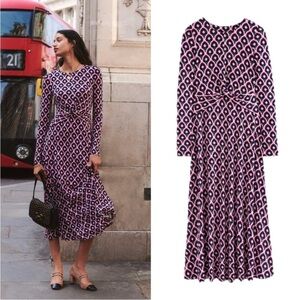 Boden Twisted Waist Stretch Jersey Tulip Scallop Dress